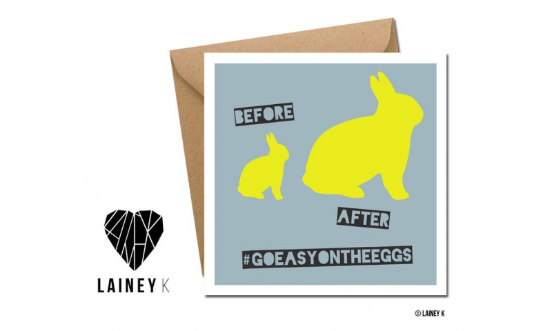 Lainey K Easter Card: Before After - 'Go easy on the eggs'