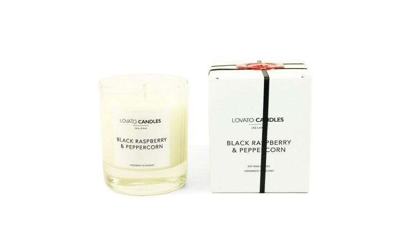 Lovato Clear Candle in Luxury White Box - Black Raspberry & Peppercorn