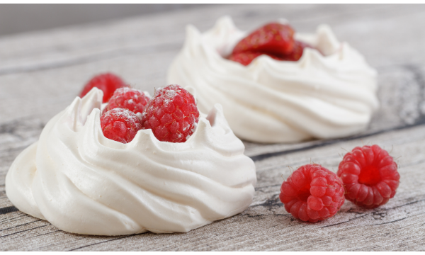 Meringue Nest With Cacao Mousse and Raspberries